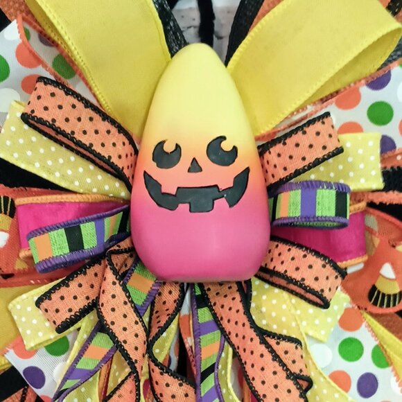 Candy Corn Halloween Bow, Mailbox Bow, Wreath Bow, Tree Bow, Spooky Bow - Picture 2 of 7